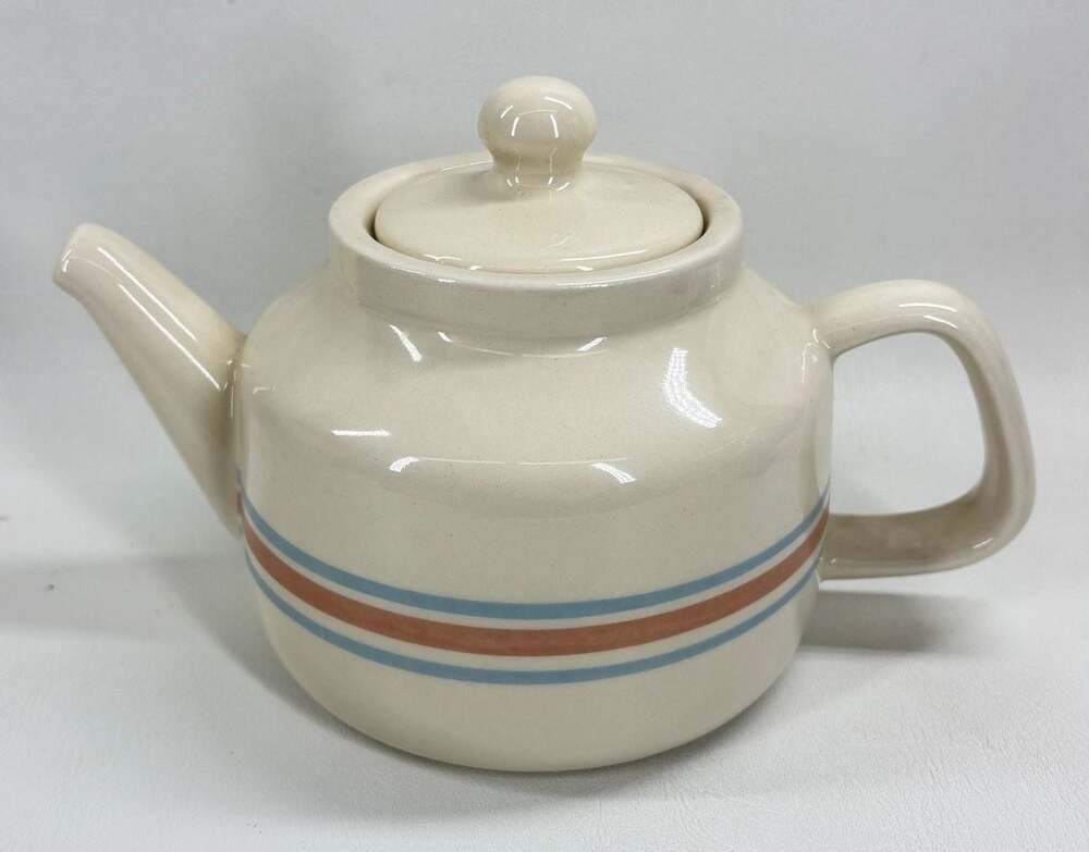 Vintage McCoy Teapot with Pink and Blue Stripes